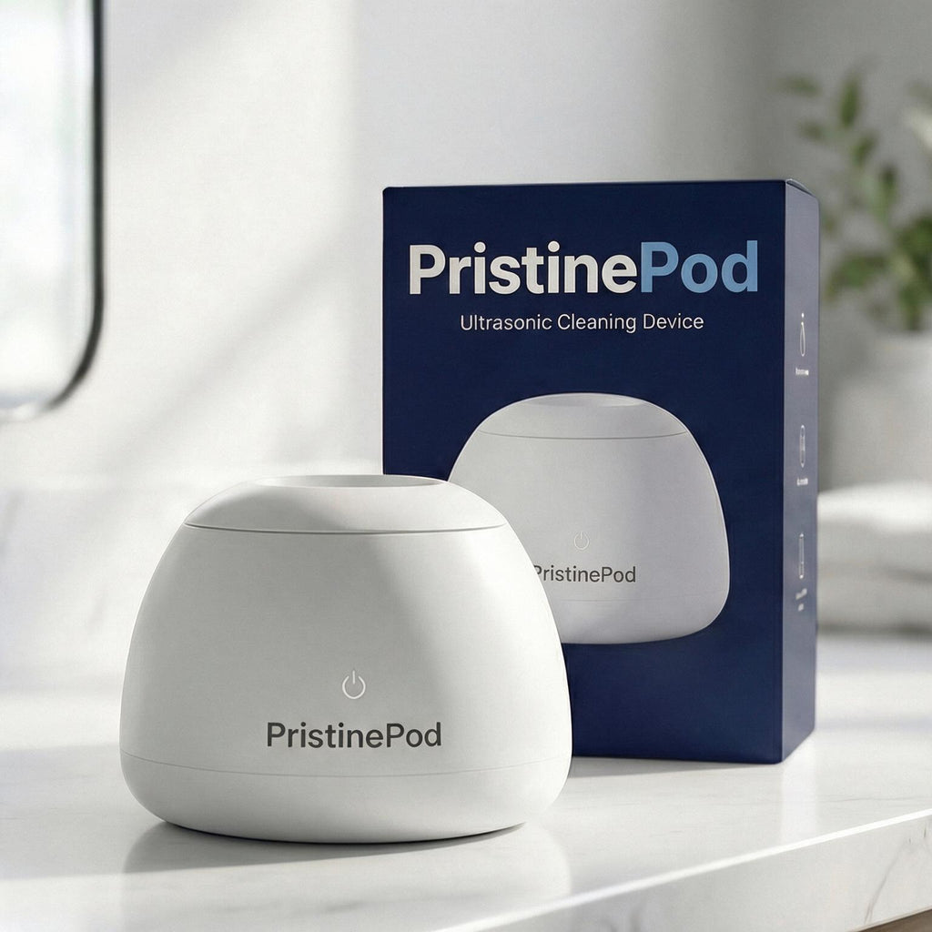 PristinePod retail packaging box next to the device