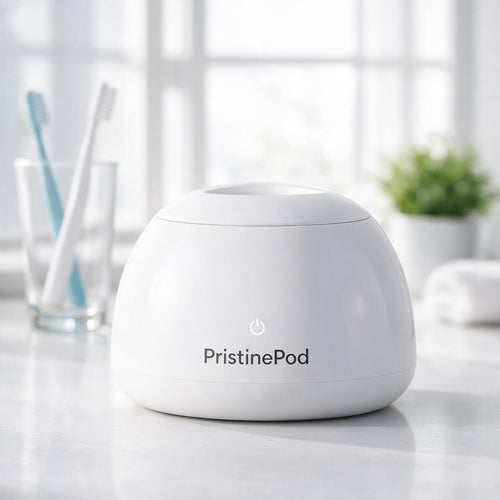 PristinePod ultrasonic denture cleaner hero shot